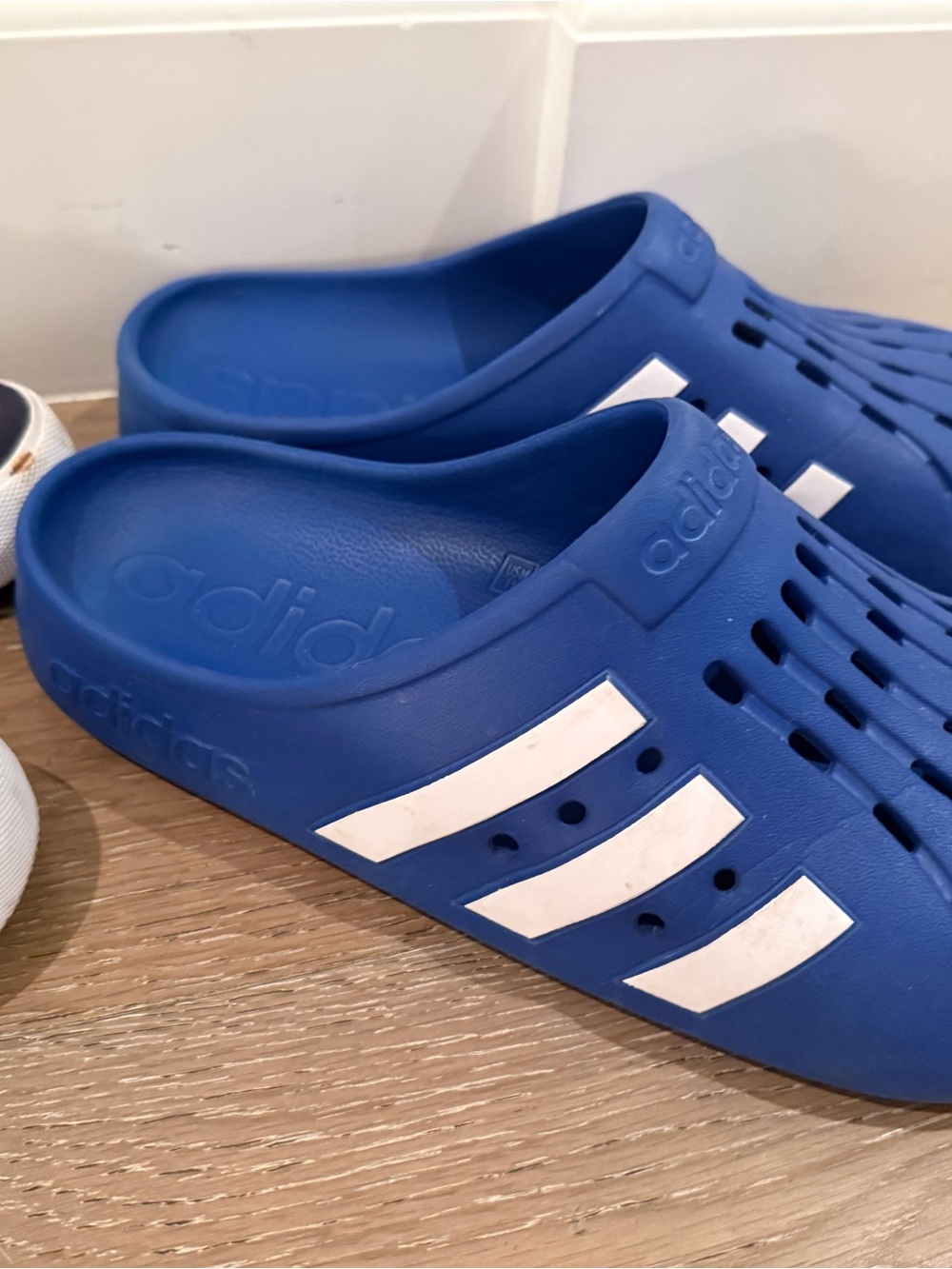 adidas Blue Slip-On Sandals with White Stripes 10M